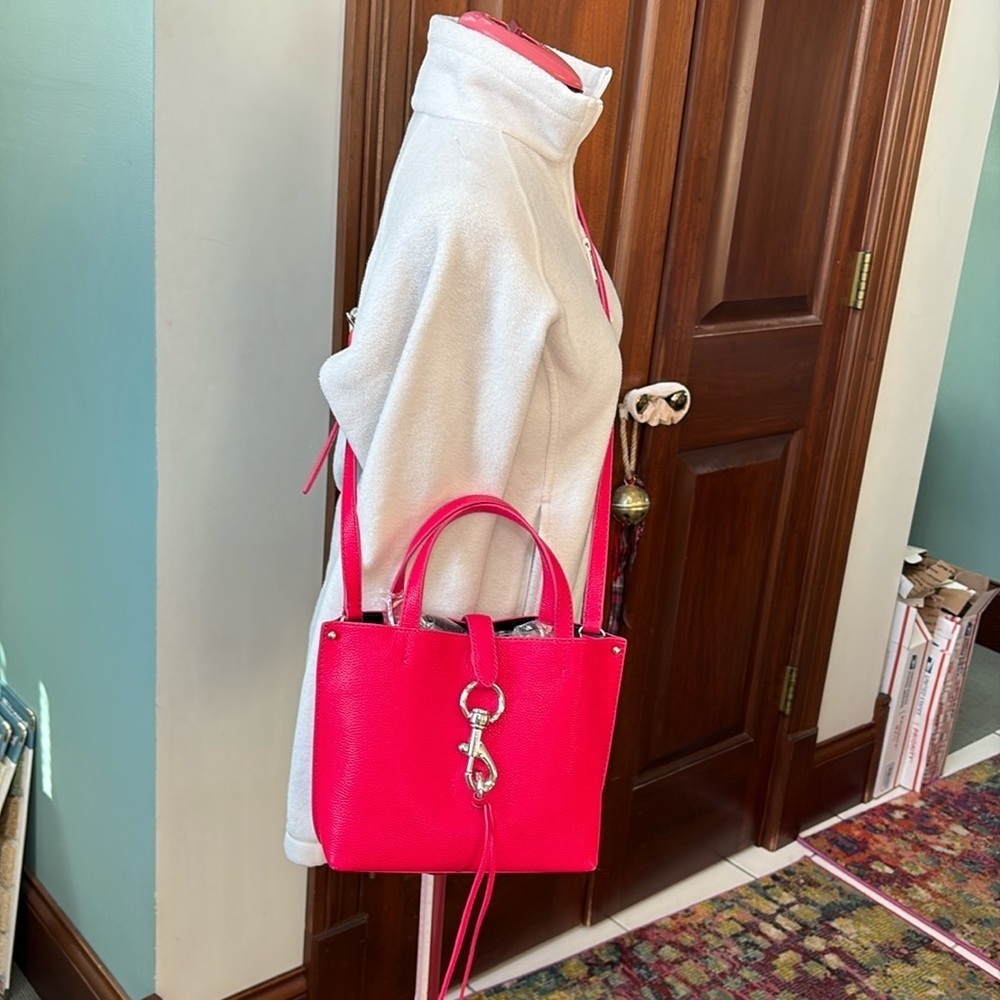 Rebecca Minkoff Satchel Crossbody bag pebbled leather bright pink Silvertone - Picture 3 of 14